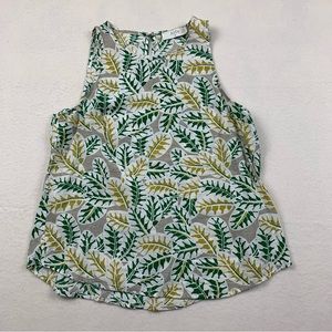 AZOE Shirt Women's Medium White Green Gray Botanical Print Sleeveless Tank‎ Top